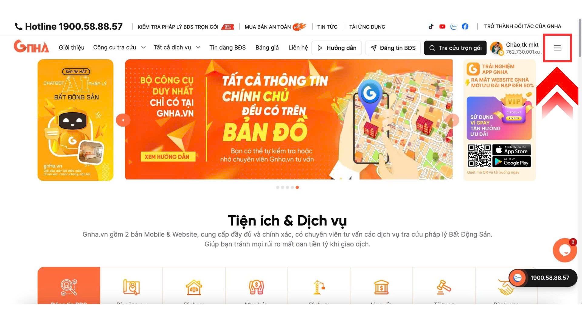 Chọn vào menu bên phải 