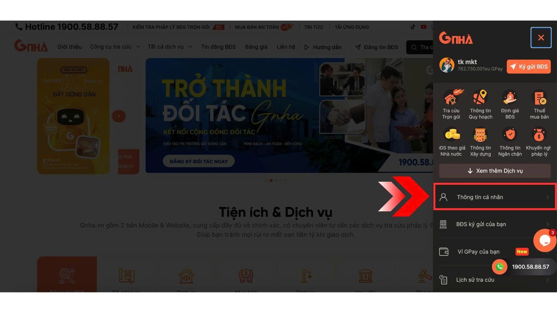 Chọn phần Thông tin cá nhân